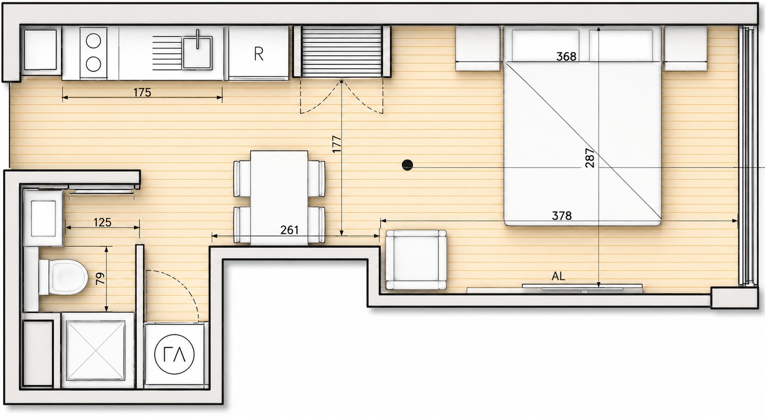 Plano amoblado del modelo A3 del Edificio Don Tomás