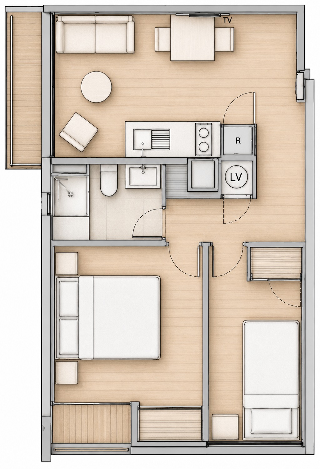 Plano amoblado del modelo C5 del Edificio Don Tomás